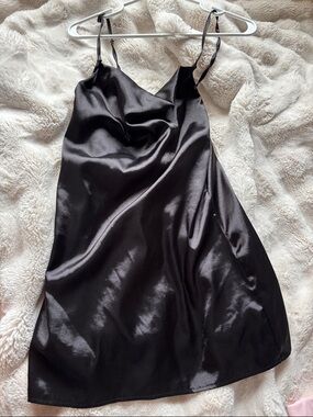 Satin Slip Dress - Black